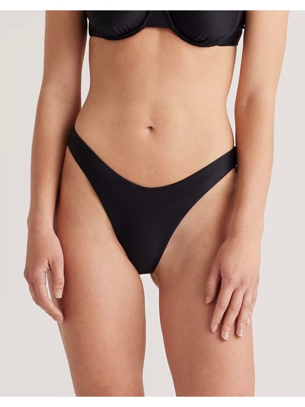 NWT Quince Italian High-Leg Bikini Bottom in Black - Size: Small